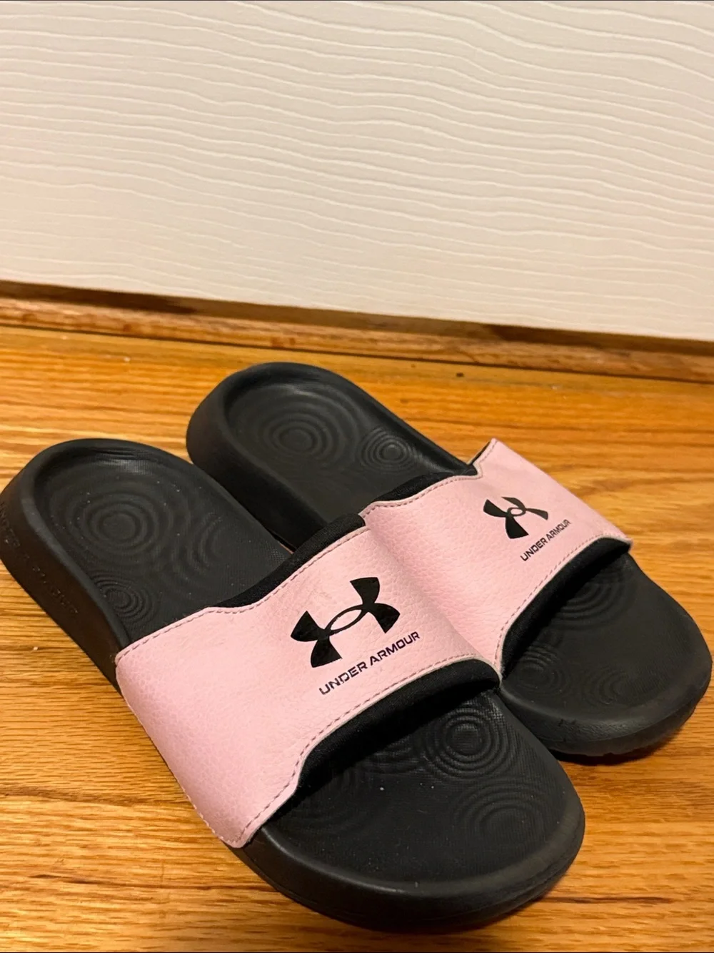 Under Armour Kids Pink and Black Slide Sandals